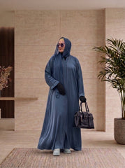 Crystal DMC Border Open Abaya in Deep Navy Blue