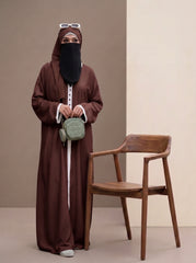 Vogue Dual-Tone Contrast Abaya — Chocolate Brown Edition