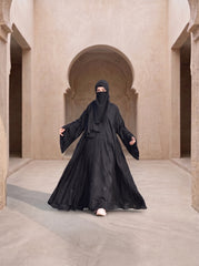 Lace Embroidered Open-Front Abaya in Jet Black – Rida Online Store