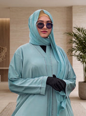 The Aqua Mist Luxury Open Abaya Set