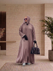 Crystal DMC Border Open Abaya in Dusty Mauve