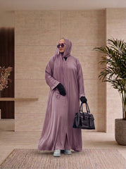 Crystal DMC Border Open Abaya in Rose Taupe