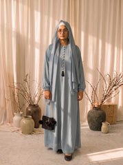 Aura Premium Flow Abaya — Dusty Blue (Romantic Nadia Edition)