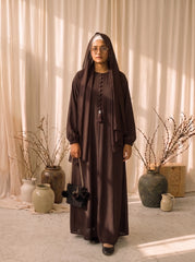 Aura Premium Flow Abaya — Espresso Chocolate (Romantic Nadia Edition)
