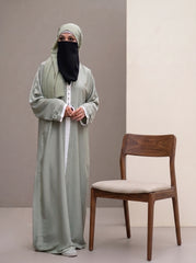 Vogue Dual-Tone Contrast Abaya — Sage Green Edition