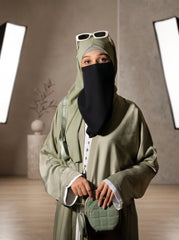 Vogue Dual-Tone Contrast Abaya — Sage Green Edition