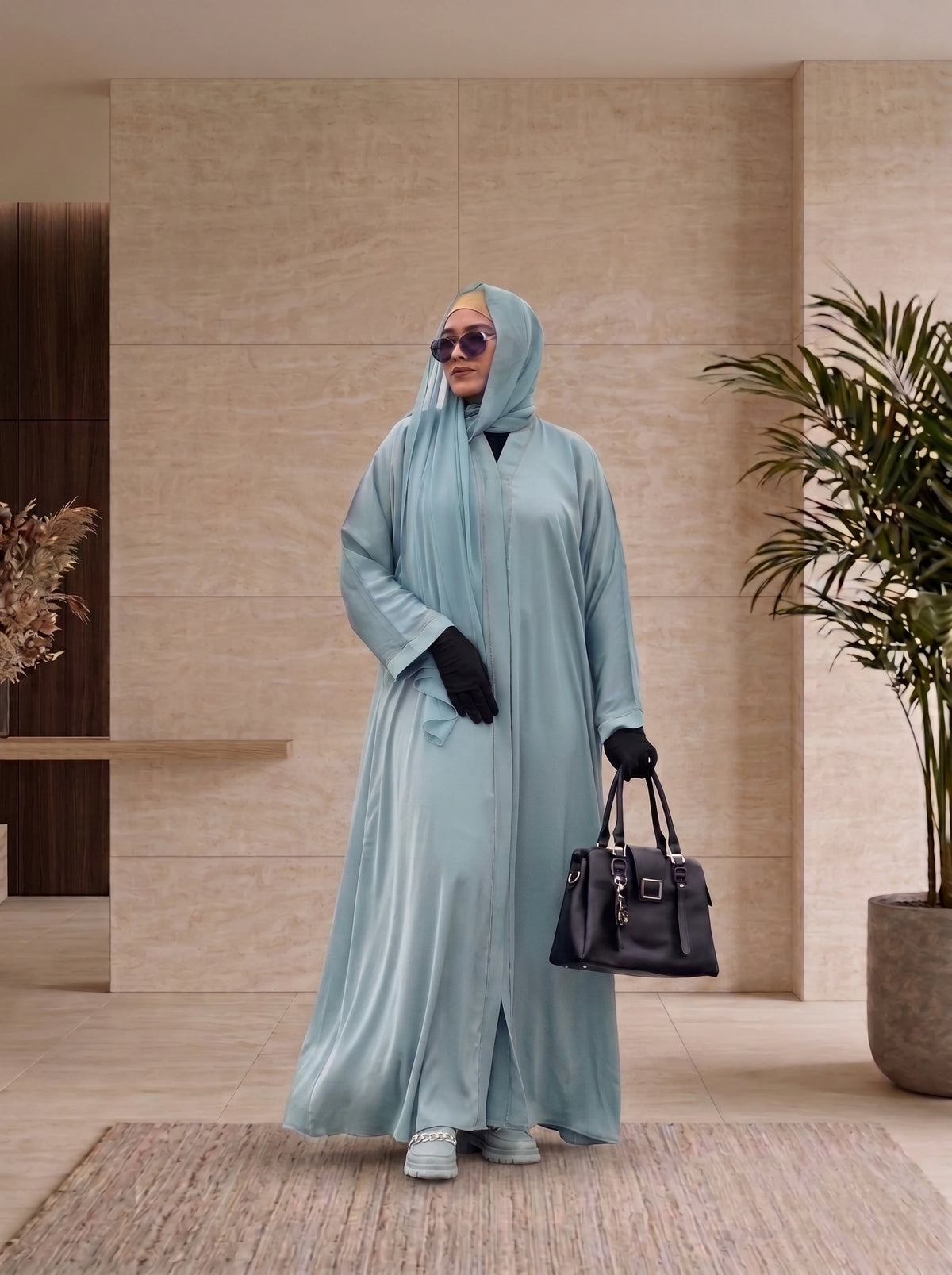The Aqua Mist Luxury Open Abaya Set
