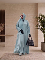 The Aqua Mist Luxury Open Abaya Set
